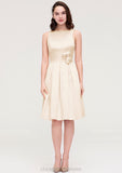 Sleeveless Bateau Knee-Length Satin A-line/Princess Bridesmaid Dresses With Pleated Flowers Fiona STIP0025425