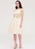 Sleeveless Bateau Knee-Length Satin A-line/Princess Bridesmaid Dresses With Pleated Flowers Fiona STIP0025425