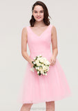 Sleeveless V Neck Knee-Length Tulle A-line/Princess Bridesmaid Dresses With Pleated Madalynn STIP0025426