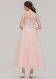 Tea-Length Sleeveless Bateau Tulle A-line/Princess Bridesmaid Dresses With Waistband Lace Rachael STIP0025429