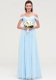 Off-the-Shoulder Sleeveless Chiffon A-line/Princess Long/Floor-Length Bridesmaid Dresseses With Pleated Appliqued Phoebe STIP0025431