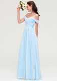 Off-the-Shoulder Sleeveless Chiffon A-line/Princess Long/Floor-Length Bridesmaid Dresseses With Pleated Appliqued Phoebe STIP0025431