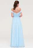 Off-the-Shoulder Sleeveless Chiffon A-line/Princess Long/Floor-Length Bridesmaid Dresseses With Pleated Appliqued Phoebe STIP0025431