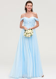 Off-the-Shoulder Sleeveless Chiffon A-line/Princess Long/Floor-Length Bridesmaid Dresseses With Pleated Appliqued Phoebe STIP0025431