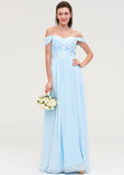 Off-the-Shoulder Sleeveless Chiffon A-line/Princess Long/Floor-Length Bridesmaid Dresseses With Pleated Appliqued Phoebe STIP0025431