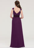 Sleeveless V Neck Long/Floor-Length Sheath/Column Chiffon Bridesmaid Dresses With Sashes Beading Pleated Izabella STIP0025432