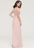 Sleeveless Scalloped Neck Long/Floor-Length Chiffon A-line/Princess Bridesmaid Dresses With Lace Francesca STIP0025434