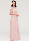 Sleeveless Scalloped Neck Long/Floor-Length Chiffon A-line/Princess Bridesmaid Dresses With Lace Francesca STIP0025434