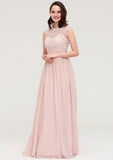 Sleeveless Scalloped Neck Long/Floor-Length Chiffon A-line/Princess Bridesmaid Dresses With Lace Francesca STIP0025434