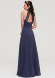 Scoop Neck Sleeveless A-line/Princess Chiffon Long/Floor-Length Bridesmaid Dresseses With Pleated Appliqued Valery STIP0025439