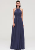 Scoop Neck Sleeveless A-line/Princess Chiffon Long/Floor-Length Bridesmaid Dresseses With Pleated Appliqued Valery STIP0025439