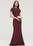 Short Sleeve Bateau Long/Floor-Length Sheath/Column Chiffon Bridesmaid Dresses With Crystal Detailing Sashes Alessandra STIP0025440