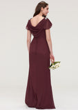 Short Sleeve Bateau Long/Floor-Length Sheath/Column Chiffon Bridesmaid Dresses With Crystal Detailing Sashes Alessandra STIP0025440