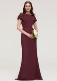 Short Sleeve Bateau Long/Floor-Length Sheath/Column Chiffon Bridesmaid Dresses With Crystal Detailing Sashes Alessandra STIP0025440