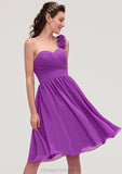 One-Shoulder Sleeveless Knee-Length Chiffon A-line/Princess Bridesmaid Dresseses With Pleated Flowers Anabel STIP0025441