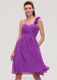 One-Shoulder Sleeveless Knee-Length Chiffon A-line/Princess Bridesmaid Dresseses With Pleated Flowers Anabel STIP0025441