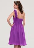 One-Shoulder Sleeveless Knee-Length Chiffon A-line/Princess Bridesmaid Dresseses With Pleated Flowers Anabel STIP0025441