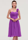 One-Shoulder Sleeveless Knee-Length Chiffon A-line/Princess Bridesmaid Dresseses With Pleated Flowers Anabel STIP0025441