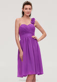 One-Shoulder Sleeveless Knee-Length Chiffon A-line/Princess Bridesmaid Dresseses With Pleated Flowers Anabel STIP0025441