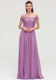 Sleeveless Off-the-Shoulder Long/Floor-Length Chiffon A-line/Princess Bridesmaid Dresseses With Appliqued Georgia STIP0025442