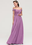 Sleeveless Off-the-Shoulder Long/Floor-Length Chiffon A-line/Princess Bridesmaid Dresseses With Appliqued Georgia STIP0025442