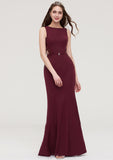 Bateau Sleeveless Sheath/Column Long/Floor-Length Elastic Satin Bridesmaid Dresses With Waistband Lace Sequins Brynlee STIP0025443