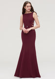 Bateau Sleeveless Sheath/Column Long/Floor-Length Elastic Satin Bridesmaid Dresses With Waistband Lace Sequins Brynlee STIP0025443