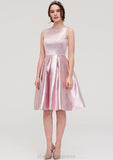 Bateau Sleeveless Taffeta Knee-Length A-line/Princess Bridesmaid Dresses With Ruffles  -   Layla STIP0025444