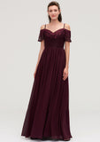 Off-the-Shoulder Sleeveless Chiffon A-line/Princess Long/Floor-Length Bridesmaid Dresseses With Lace Cassie STIP0025449