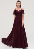 Off-the-Shoulder Sleeveless Chiffon A-line/Princess Long/Floor-Length Bridesmaid Dresseses With Lace Cassie STIP0025449