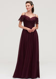 Off-the-Shoulder Sleeveless Chiffon A-line/Princess Long/Floor-Length Bridesmaid Dresseses With Lace Cassie STIP0025449