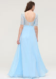 Half Sleeve Long/Floor-Length Bateau Chiffon A-line/Princess Bridesmaid Dresses With Lace Patsy STIP0025450