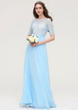 Half Sleeve Long/Floor-Length Bateau Chiffon A-line/Princess Bridesmaid Dresses With Lace Patsy STIP0025450