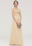 Sleeveless Halter Open Back Long/Floor-Length Sheath/Column Chiffon Bridesmaid Dresses With Pleated Lace Jan STIP0025451