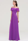 Sleeveless Off-the-Shoulder Chiffon A-line/Princess Long/Floor-Length Bridesmaid Dresseses With Ruffles Rihanna STIP0025452