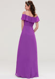 Sleeveless Off-the-Shoulder Chiffon A-line/Princess Long/Floor-Length Bridesmaid Dresseses With Ruffles Rihanna STIP0025452