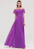 Sleeveless Off-the-Shoulder Chiffon A-line/Princess Long/Floor-Length Bridesmaid Dresseses With Ruffles Rihanna STIP0025452