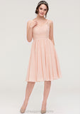 Sleeveless V Neck A-line/Princess Chiffon Knee-Length Bridesmaid Dresses With Lace Imani STIP0025453