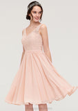 Sleeveless V Neck A-line/Princess Chiffon Knee-Length Bridesmaid Dresses With Lace Imani STIP0025453