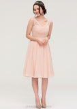 Sleeveless V Neck A-line/Princess Chiffon Knee-Length Bridesmaid Dresses With Lace Imani STIP0025453