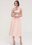 Sleeveless Bateau Chiffon A-line/Princess Bridesmaid Dresses With Sashes Sequins Renee STIP0025454