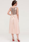 Sleeveless Bateau Chiffon A-line/Princess Bridesmaid Dresses With Sashes Sequins Renee STIP0025454