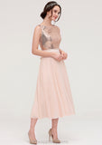 Sleeveless Bateau Chiffon A-line/Princess Bridesmaid Dresses With Sashes Sequins Renee STIP0025454