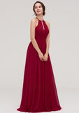 Scoop Neck Sleeveless A-line/Princess Long/Floor-Length Chiffon Bridesmaid Dresseses With Pleated Danika STIP0025456