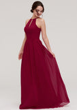 Scoop Neck Sleeveless A-line/Princess Long/Floor-Length Chiffon Bridesmaid Dresseses With Pleated Danika STIP0025456