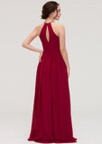 Scoop Neck Sleeveless A-line/Princess Long/Floor-Length Chiffon Bridesmaid Dresseses With Pleated Danika STIP0025456