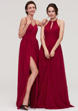 Scoop Neck Sleeveless A-line/Princess Long/Floor-Length Chiffon Bridesmaid Dresseses With Pleated Danika STIP0025456