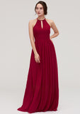 Scoop Neck Sleeveless A-line/Princess Long/Floor-Length Chiffon Bridesmaid Dresseses With Pleated Danika STIP0025456