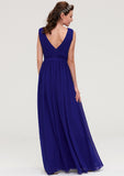 Sleeveless V Neck Chiffon A-line/Princess Long/Floor-Length Bridesmaid Dresseses With Pleated Camila STIP0025459