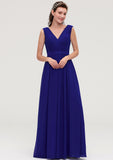 Sleeveless V Neck Chiffon A-line/Princess Long/Floor-Length Bridesmaid Dresseses With Pleated Camila STIP0025459